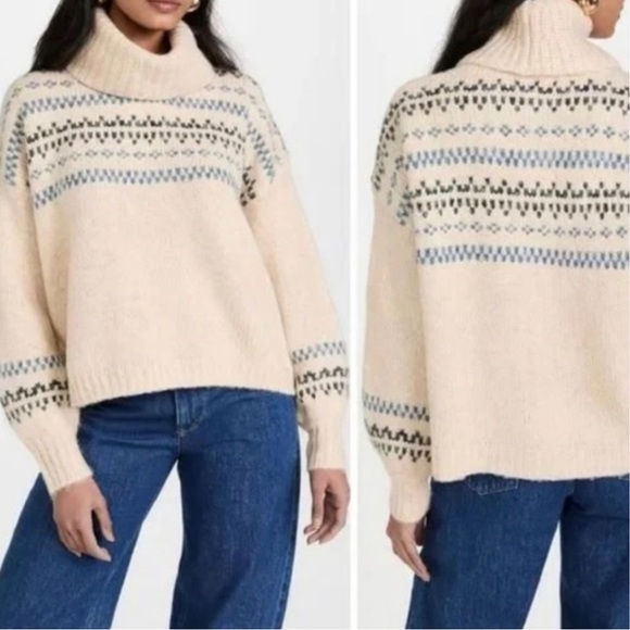 Madewell Somerveil fair isle wool blend turtleneck sweater SZ XXS oversized fit - Picture 4 of 13